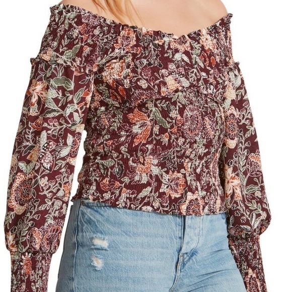 Bb Dakota by Steve Madden Helena Smocked Floral Off the Shoulder Top - Picture 4 of 5